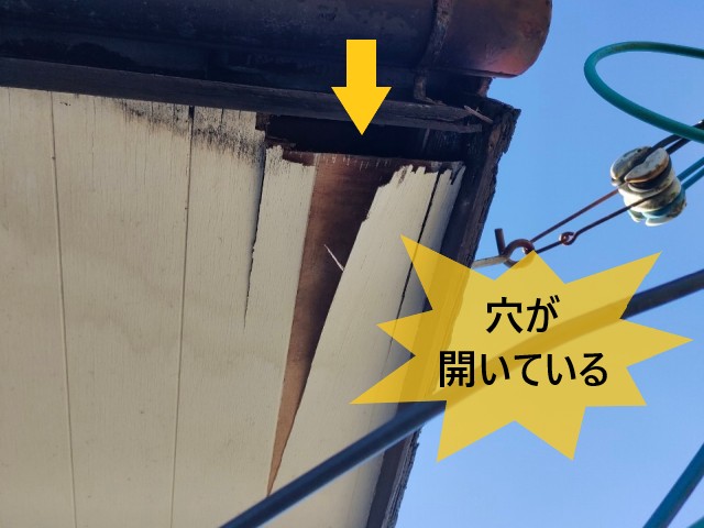 軒天　穴が開いている